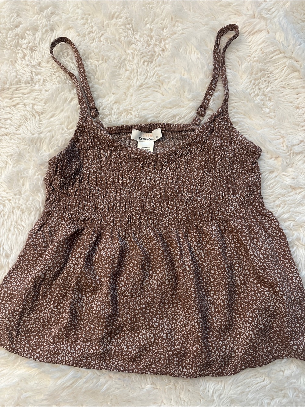Brown Printed Smocked Cami